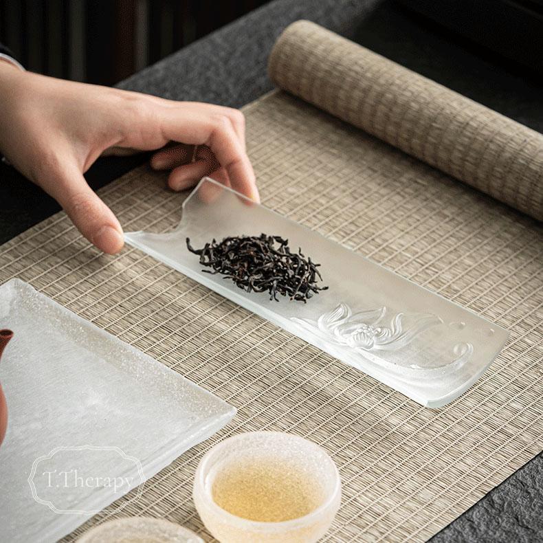 硝子 中国茶 台湾茶 道具 煎茶道 ガラス 茶則 箱付き（フロストガラス