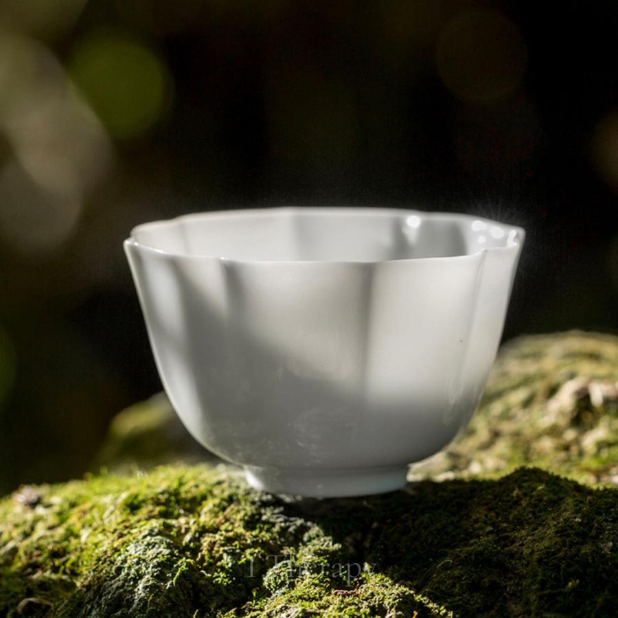 高級 手作り白磁 茶碗 中国茶器 台湾 茶道具 品名杯ちゃわん（輪花 青