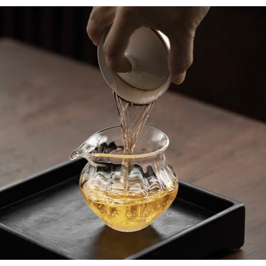 備前焼風 焼締め 窯変 公道杯 湯冷まし 茶道具 手作り 耐熱ガラス 公道杯 茶海 湯冷まし 片口酒器 均杯（手吹 透明