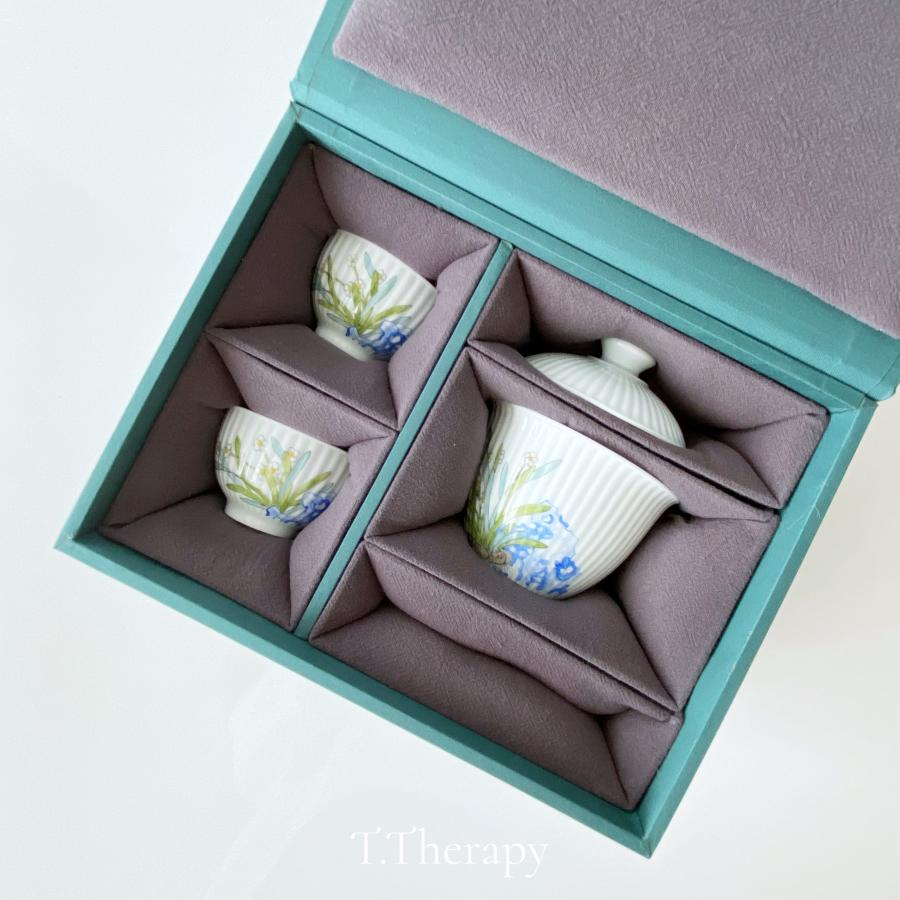 景徳鎮 高温焼成白磁 蓋碗 蓋付き三才碗 蓋碗+茶碗 3点セット 箱付き