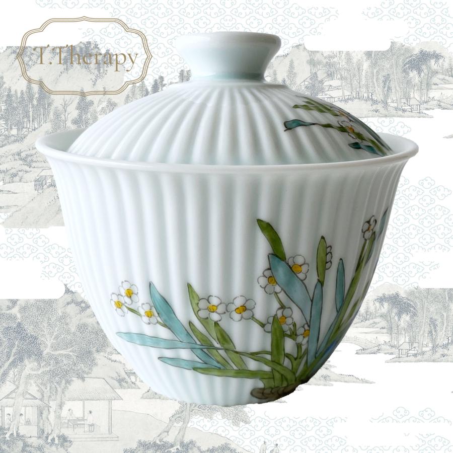 景徳鎮 高温焼成白磁 蓋碗 蓋付き三才碗 蓋碗+茶碗 3点セット 箱付き