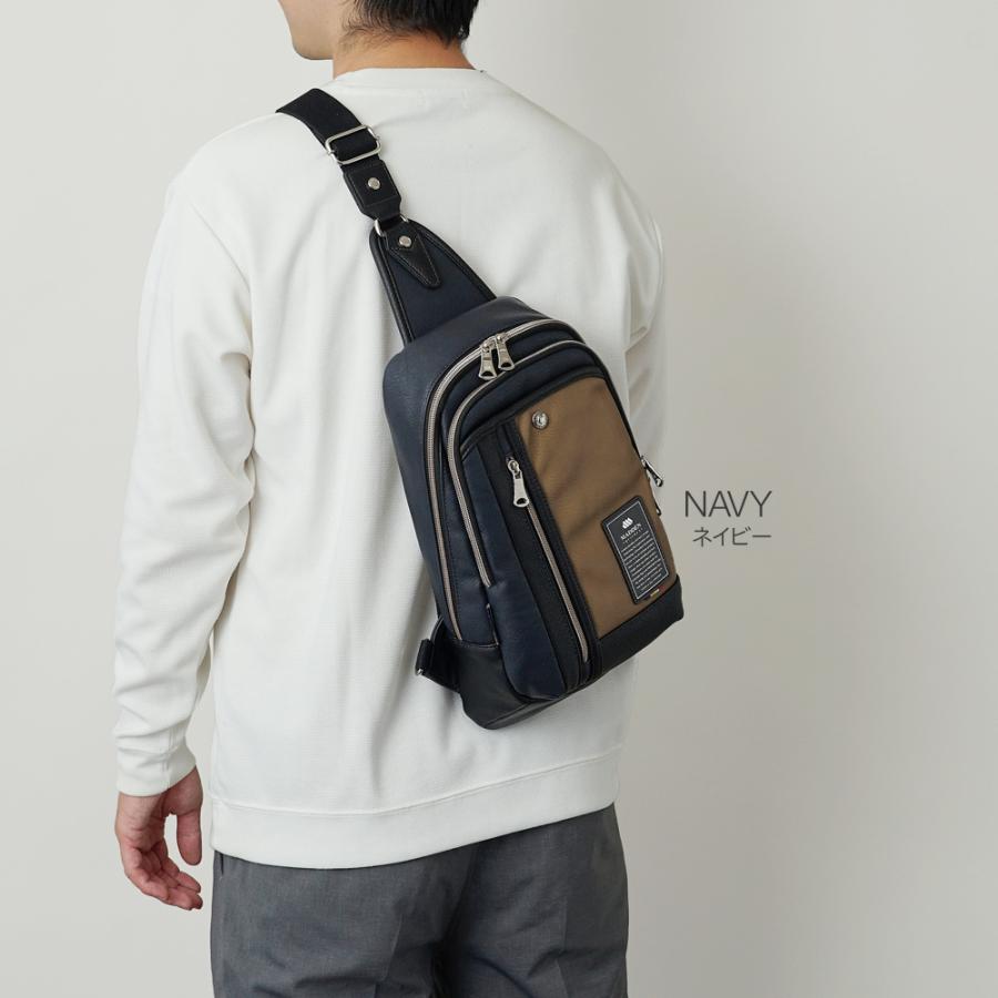 m*a様 【美品】TUMI ボディバッグ　ネイビー　ブラウン　レザーナイロンショ 美品】TUMI ボディバッグ ネイビー ブラウン レザー ナイロン TUMI