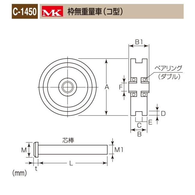 丸喜金属本社　ＭＫ　重量車　C-1450-200　200Ф　MK枠無重量車（コ型）　密閉防塵式　1個販売　ダブルベアリング入