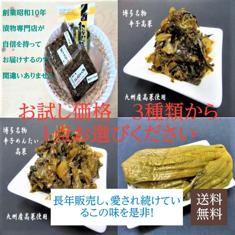 漬物専門店の高菜シリーズ (辛子高菜/辛子明太高菜/高菜漬) 九州産高菜使用 選べる1点 お試し価格 からし高菜 送料無料 ポイント消化（Yahoo!・九州漬物専門店 漬匠よこ尾ヤフー店）