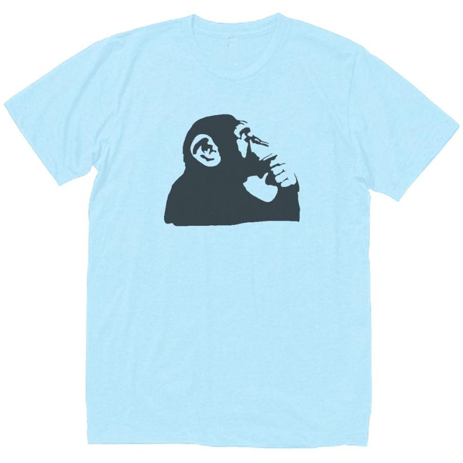 動物・生き物 Tシャツ 動物 生き物 猿 サル 水色 : Tシャツ専門