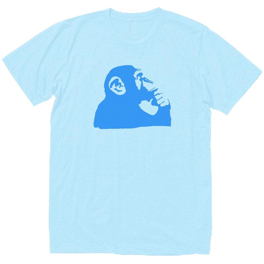 動物・生き物 Tシャツ 動物 生き物 猿 サル 水色 : Tシャツ専門