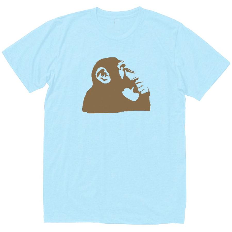 動物・生き物 Tシャツ 動物 生き物 猿 サル 水色 : Tシャツ専門