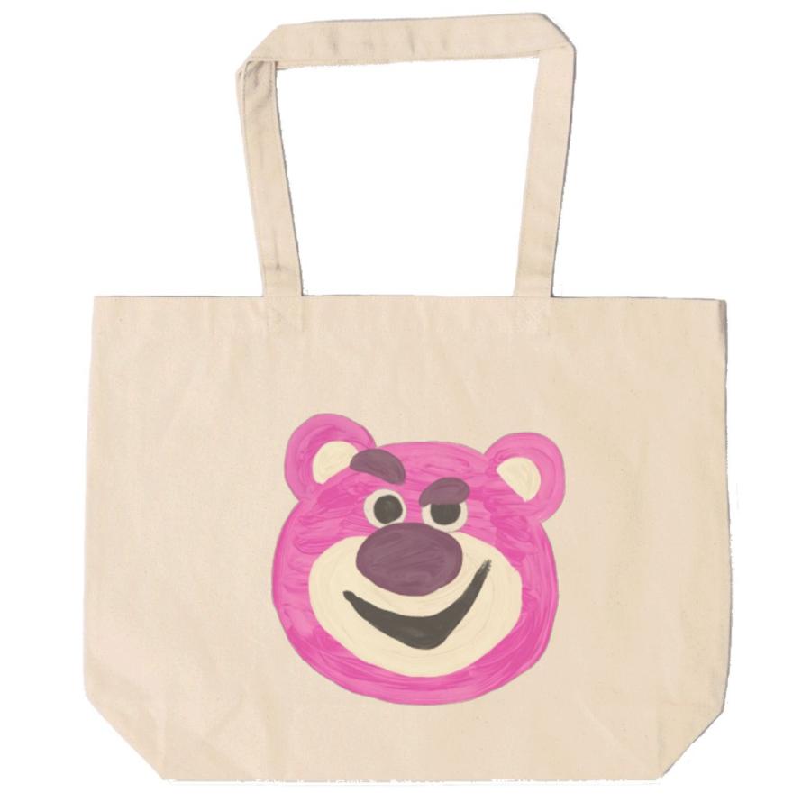 ピンクのクマ トートバッグ キャンバス 12oz 綿100％ ナチュラル色 : T
