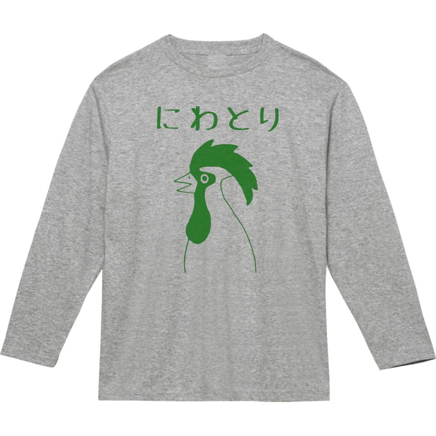動物 生き物 にわとり ニワトリ 長袖 ロングスリーブ Tシャツ グレー