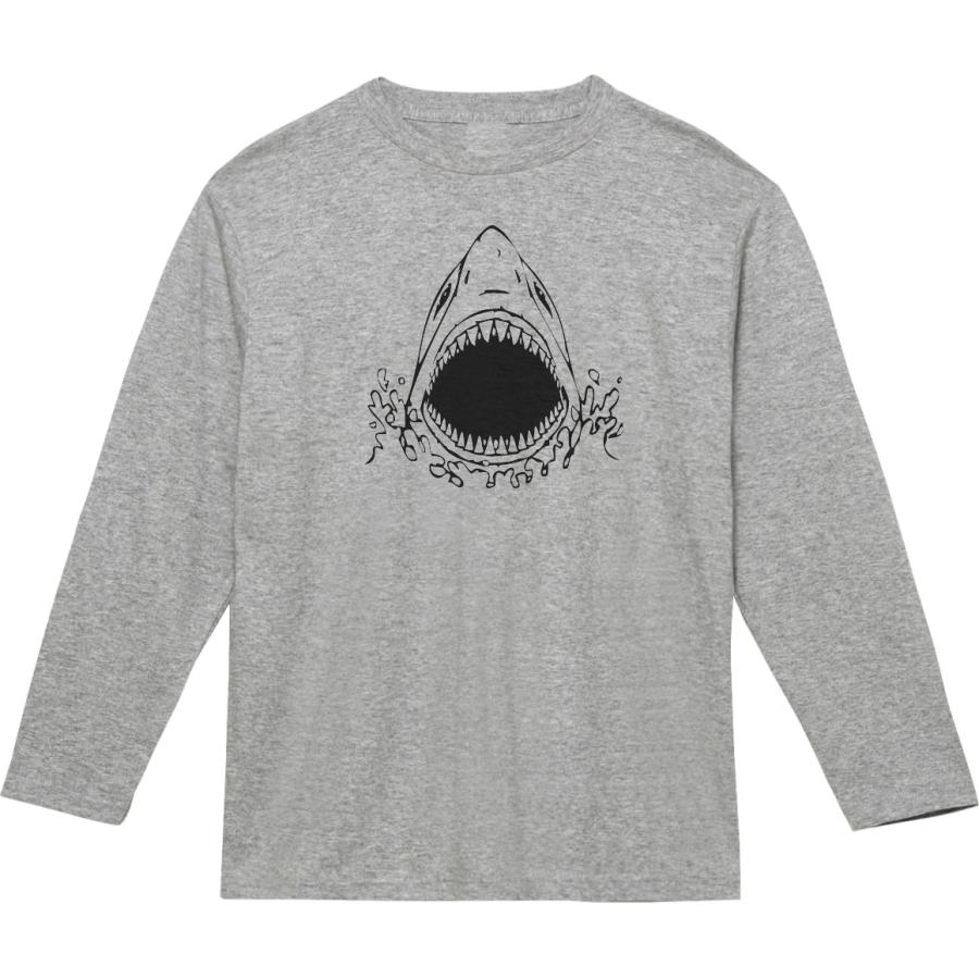 おもしろ デザイン サメの口 長袖 ロングスリーブ Tシャツ グレー : T