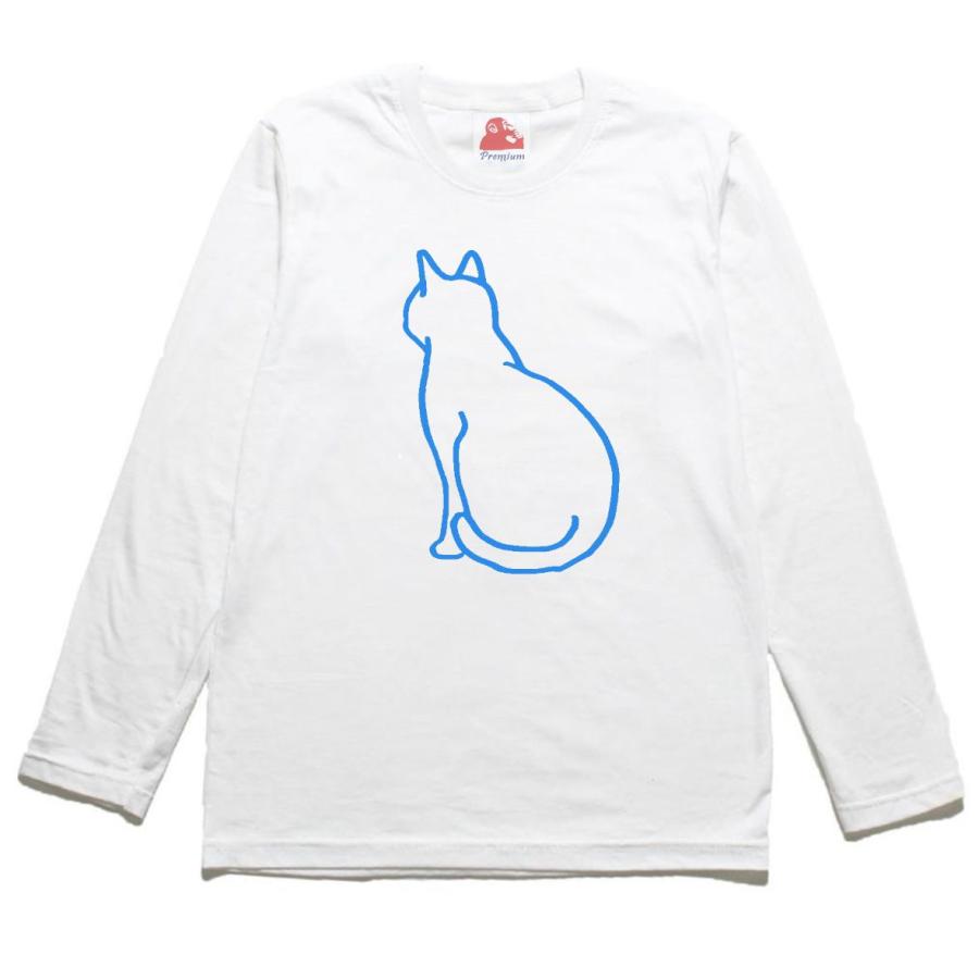 動物 生き物 猫 ネコ 長袖 ロングスリーブ Tシャツ 白 : Tシャツ