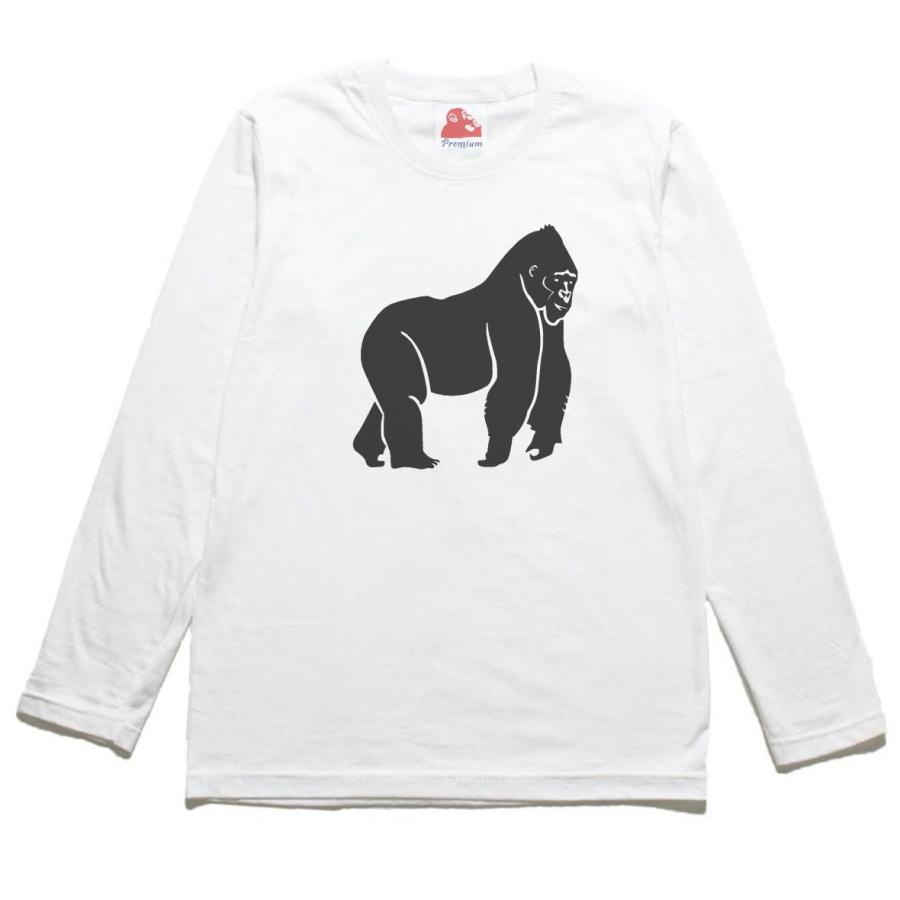 動物 生き物 ゴリラ 長袖 ロングスリーブ Tシャツ 白 : Tシャツ専門店