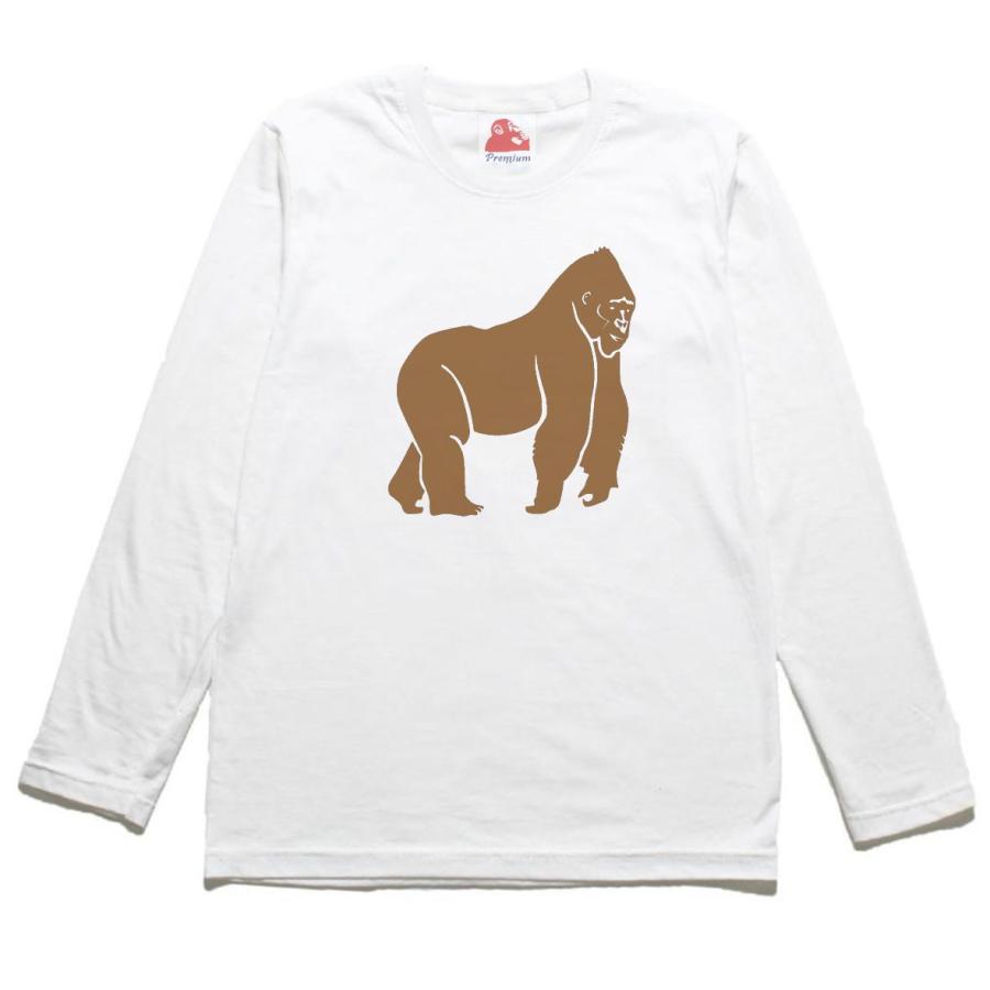 動物 生き物 ゴリラ 長袖 ロングスリーブ Tシャツ 白 : Tシャツ専門店