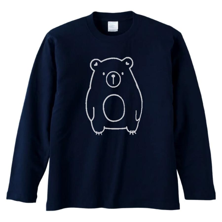 動物 生き物 クマ 熊 長袖 ロングスリーブ Tシャツ ネイビー : Tシャツ