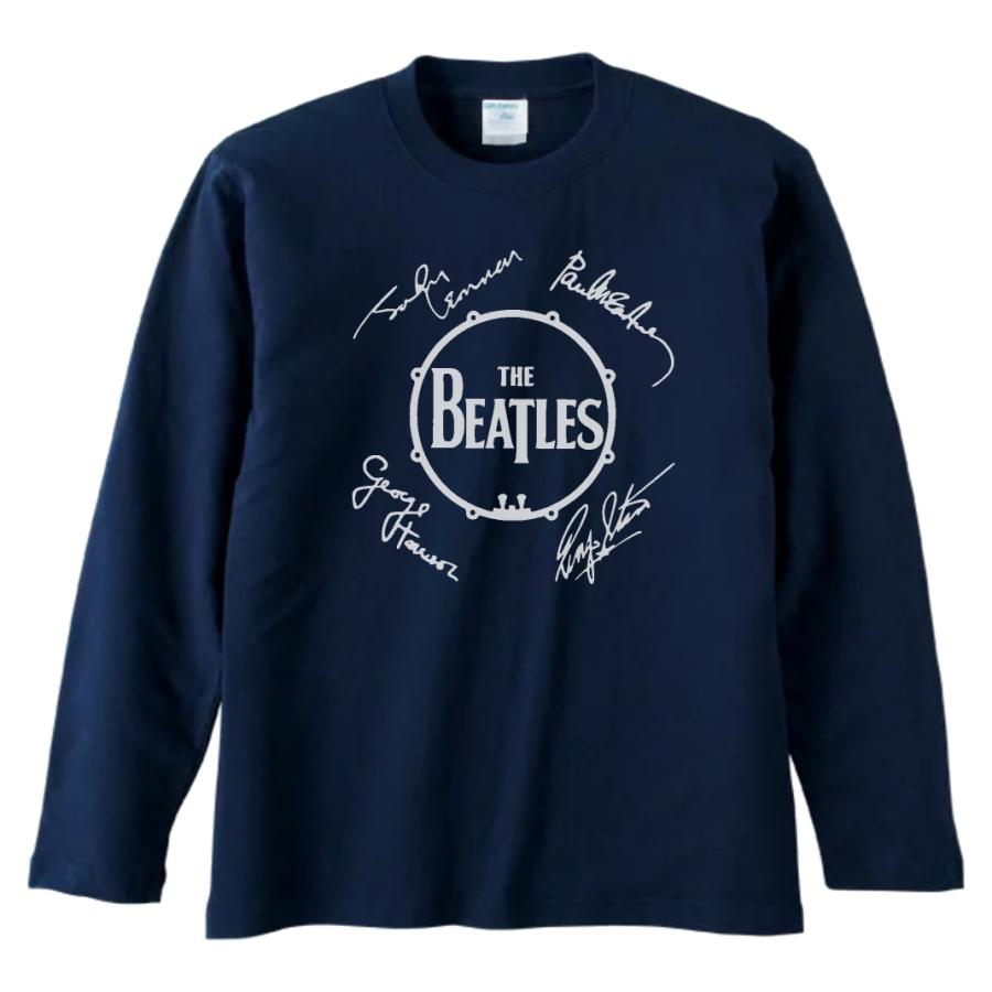 音楽 バンド ビートルズ 長袖 ロングスリーブ Tシャツ ネイビー : T 