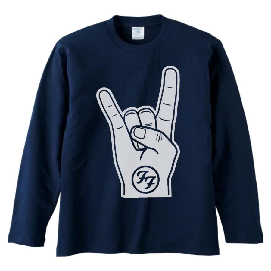 音楽 バンド FOO FIGHTERS 長袖 ロングスリーブ Tシャツ ネイビー : T 