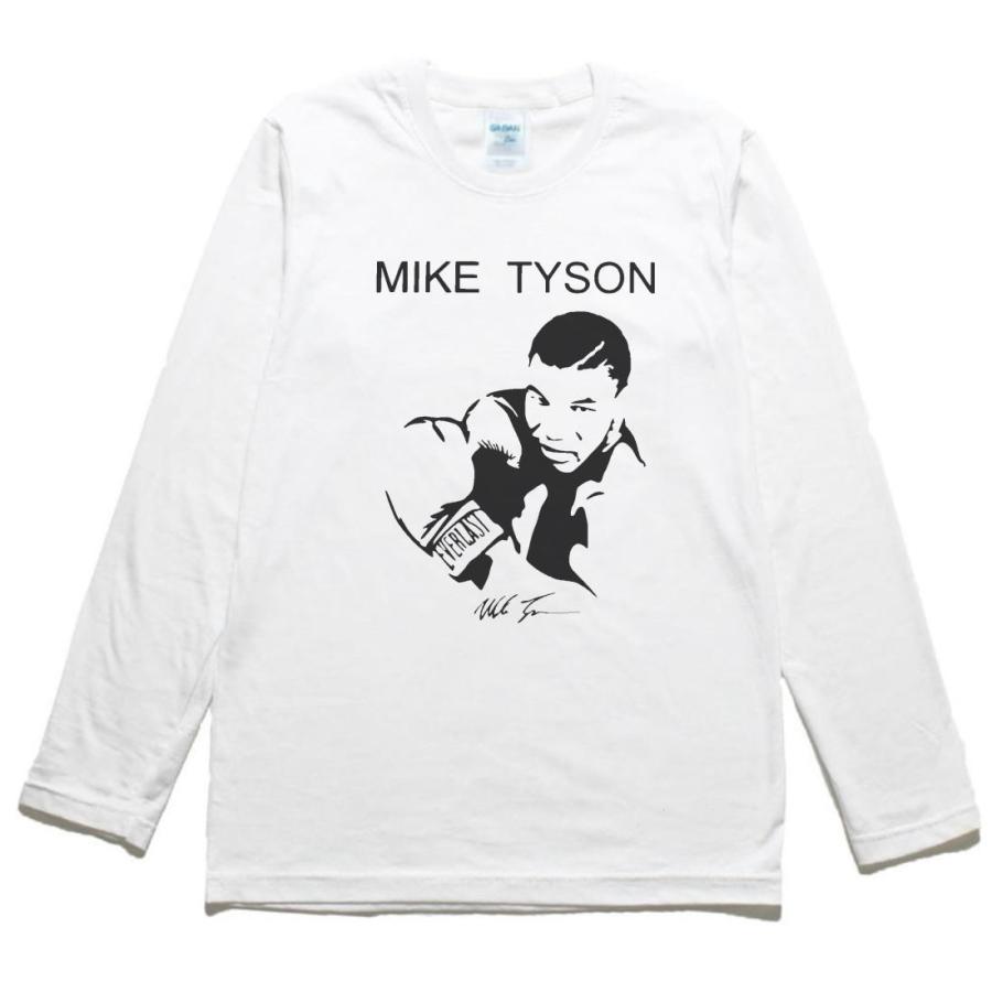 おもしろ デザイン マイクタイソン 長袖 ロングスリーブ Tシャツ 白 