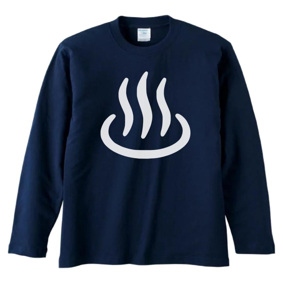 おもしろ デザイン 温泉マーク 長袖 ロングスリーブ Tシャツ ネイビー