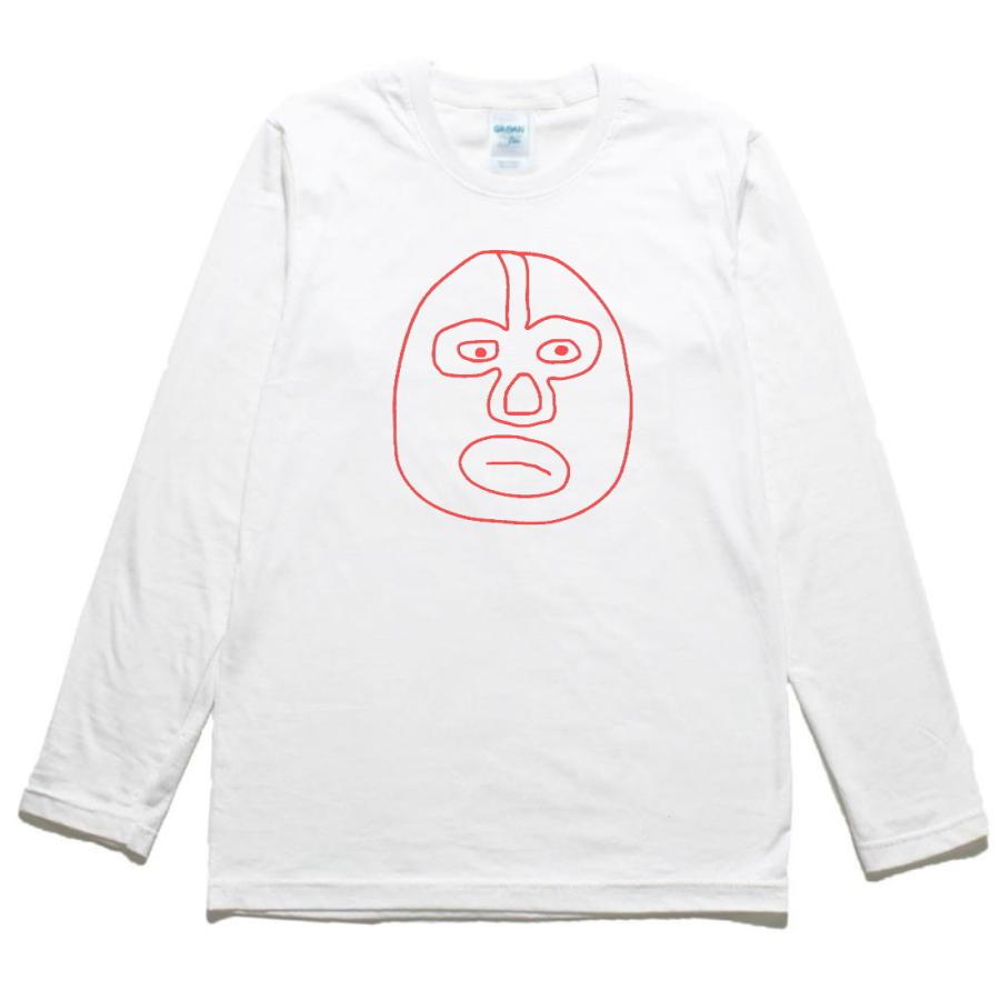おもしろ デザイン マスクマン2 長袖 ロングスリーブ Tシャツ 白 : T