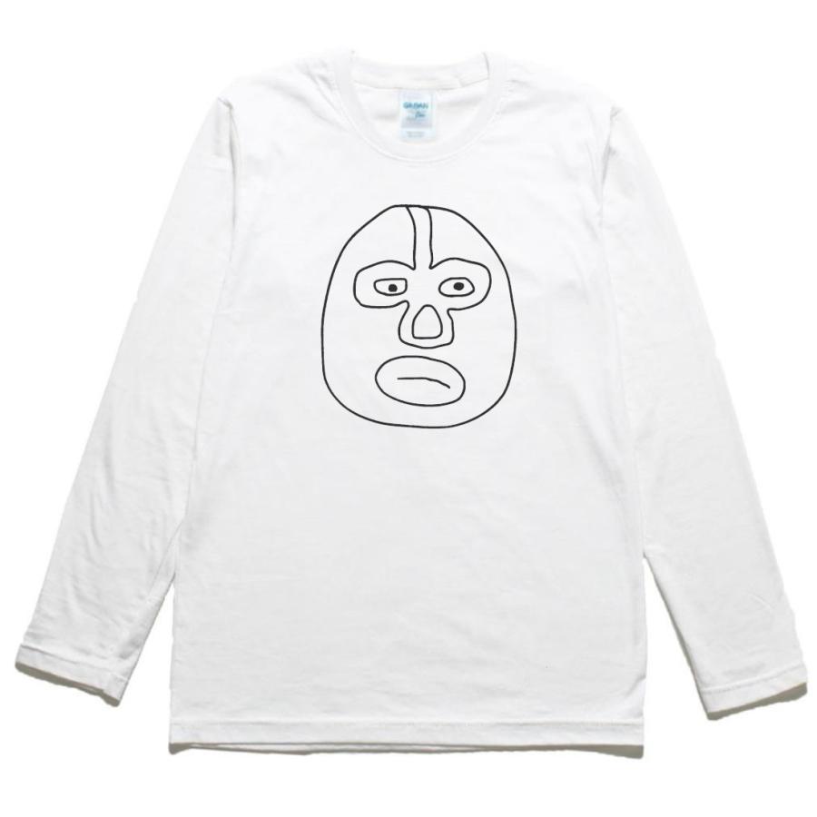 おもしろ デザイン マスクマン2 長袖 ロングスリーブ Tシャツ 白 : T