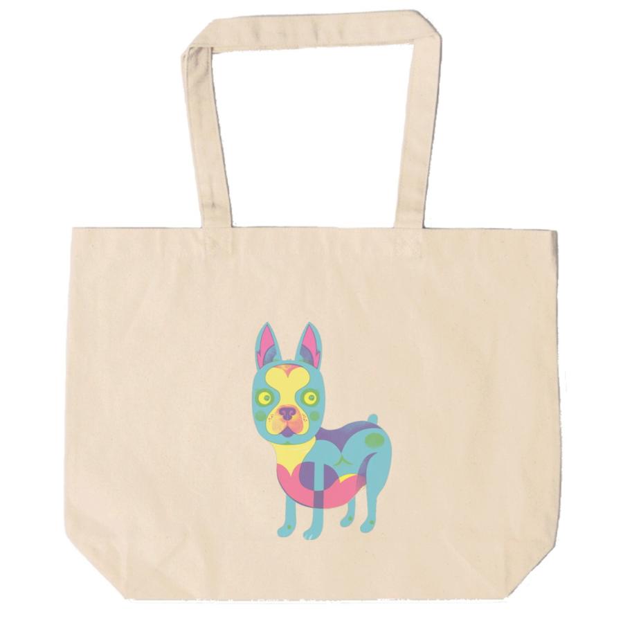 カラフル 犬 イヌ トートバッグ キャンバス 12oz 綿100％ ナチュラル色