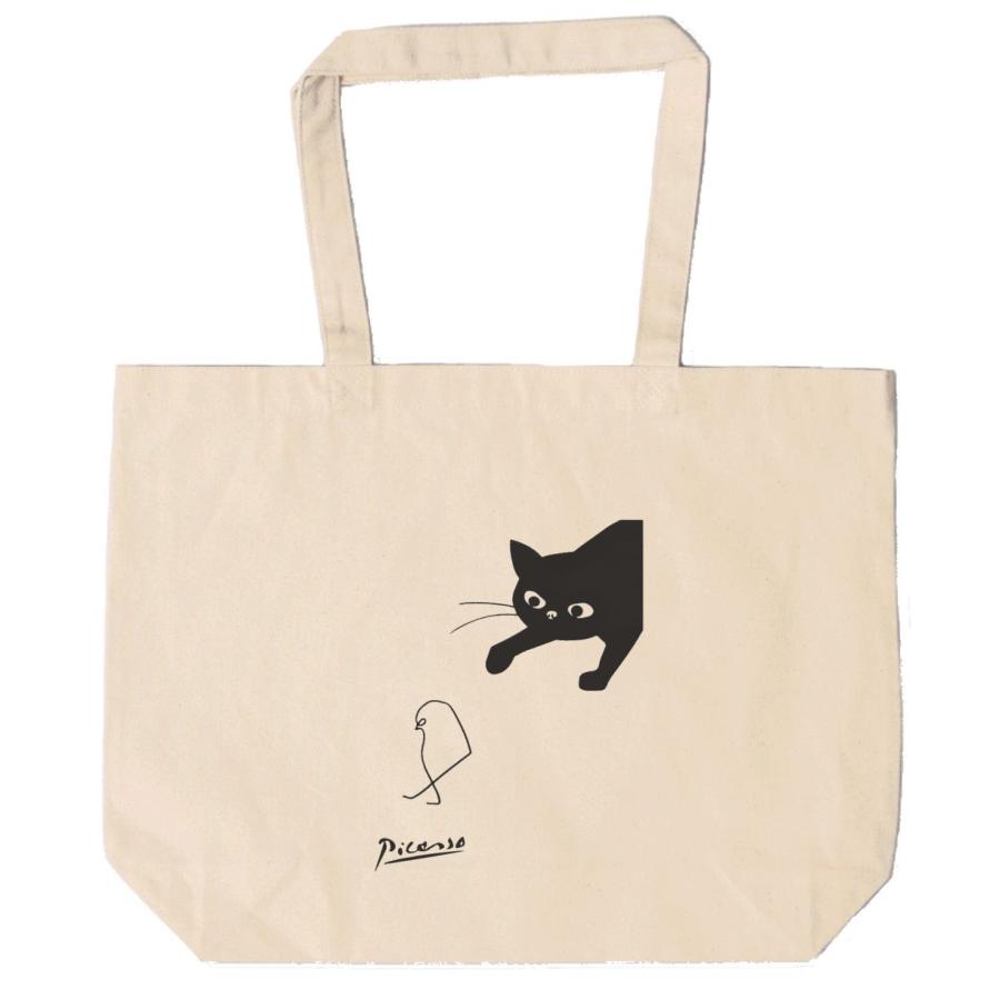 ピカソ 小鳥と黒猫 トートバッグ キャンバス 12oz 綿100％ ナチュラル
