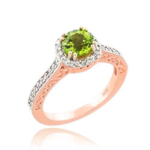 専門ショップ 14k ローズ ゴールド ダイヤモンド Halo バンド オーガスト Birthstone Peridot Engagement リ(海外取寄せ品), 高森町 7757a109