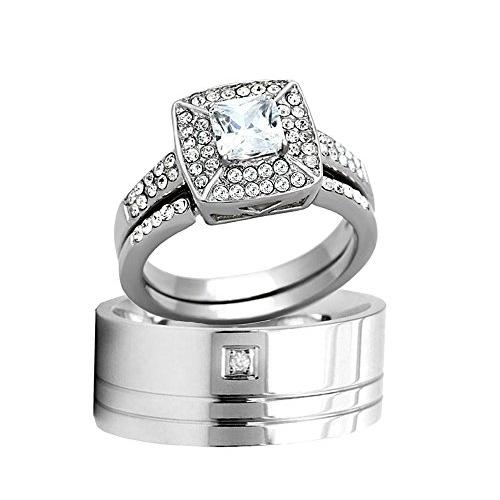 100 の保証 His Hers ステンレス スチール プリンセス Cz ウエディング リング セット スチール メンズ ウエディング バンド 海外取寄せ品 第1位獲得 World Of Heating De