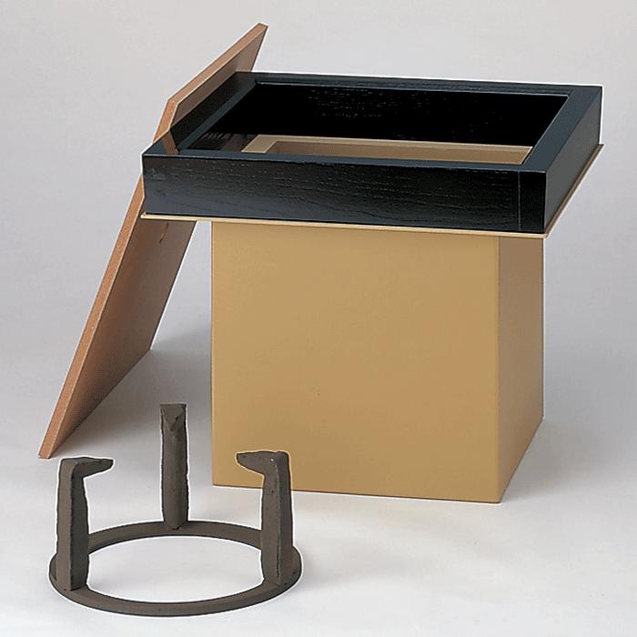 茶道具 炉壇 利休炉壇 銅版 上 木製黒真塗炉縁 五徳 3