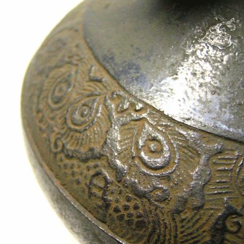 名品茶道具 花入 一ノ瀬宗辰作胡銅 ( こどう ) 下蕪遊鐶耳付 しも