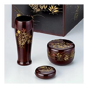茶道具 茶箱 利休茶箱 溜真塗 春秋 宗悦作（化粧箱）(3点セット