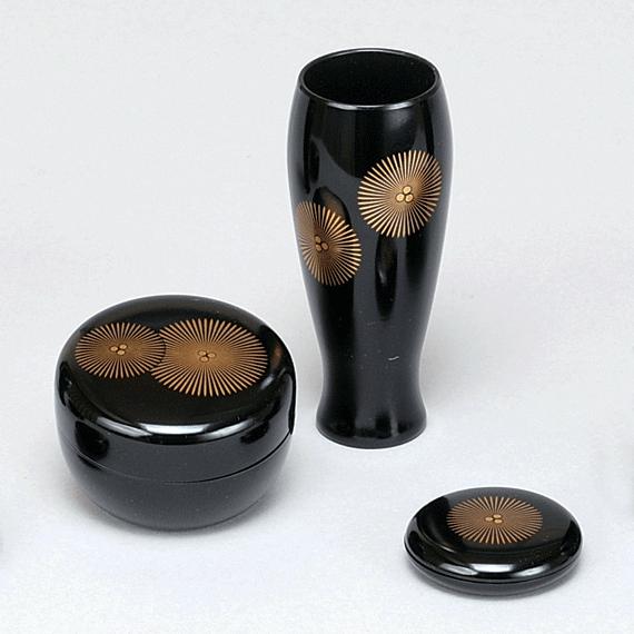 茶道具 塗 三点セット 黒 唐松 (樹脂製) (棗・香合・茶せん筒