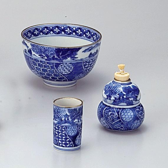 茶道具 三点セット　祥瑞 山水 昭阿彌 （茶碗・振出・茶巾筒）【新品未使用】 茶道具 高野昭阿弥作 祥瑞 山水 三点セット ( 茶碗・振出・茶