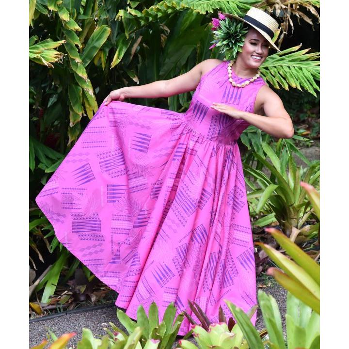 マウナロア 紫色 ハイネック フラダンスドレス マウナロア 紫色 ハイネック フラダンスドレス（Maunaloa