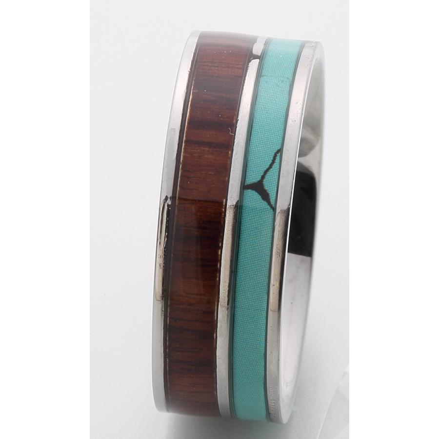 ハワイ直輸入!! Koa Wood & ターコイズ ステンレスリング （ハワイ直 