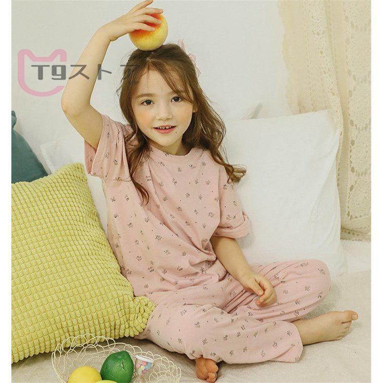 パジャマ 子供 キッズ ルームウェア 半袖 部屋着 子供パジャマ 女の子 ベビー セットアップ 2点セット 寝巻き 上下セット 綿 コットン 夏 可愛い ナイトウェア 87 以上節約