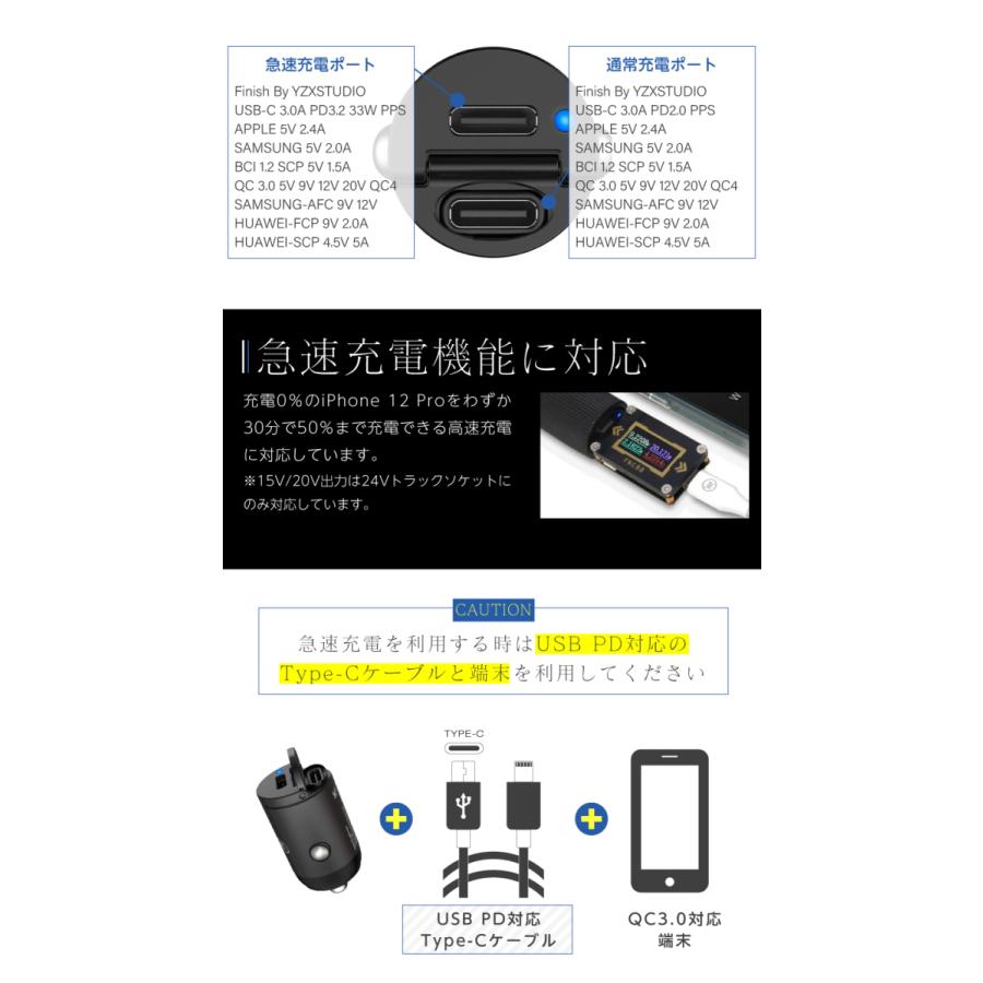カーチャージャー 急速充電 輸入車対応 外車対応 Quick Charge3.0対応 USB-C×2 シガーソケット Switch対応 2台同時充電 大型車 トラック 12V 24V Wicked Chili |  | 05