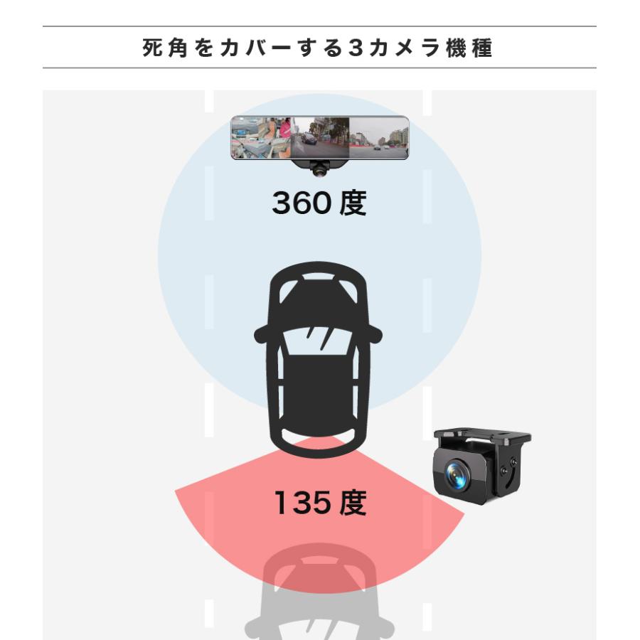 ドライブレコーダー 前後 ミラー型 AKEEYO AKY-V360ST 2カメラ 車体横 死角 360度撮影 車内 車内外同時 駐車監視 GPS付き｜ta-creative｜04