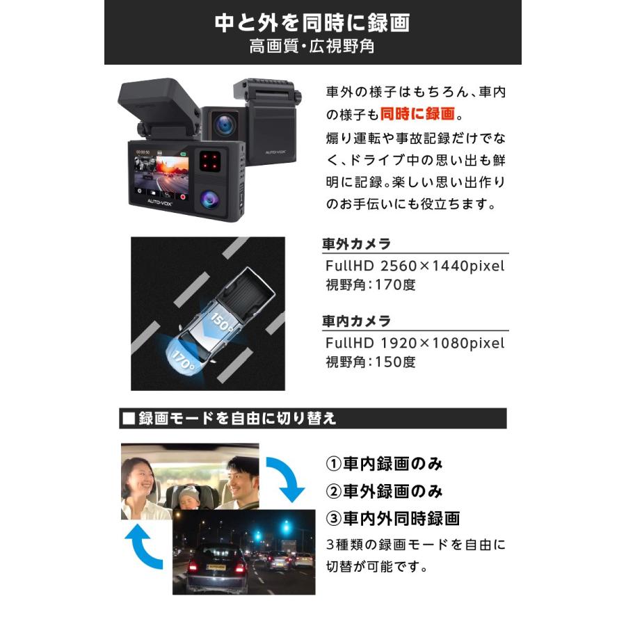 ドライブレコーダー 車内外同時撮影 ノイズ対策 駐車監視 GPS