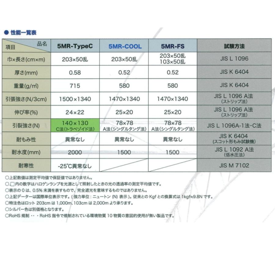 TORAY（東レ） 5MR-FS 泉 t0.52mm 103cm幅 テント倉庫生地 防炎
