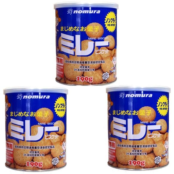保存用 ミレービスケット缶 190g×3缶 ノンフライ 野村煎豆加工店 高知