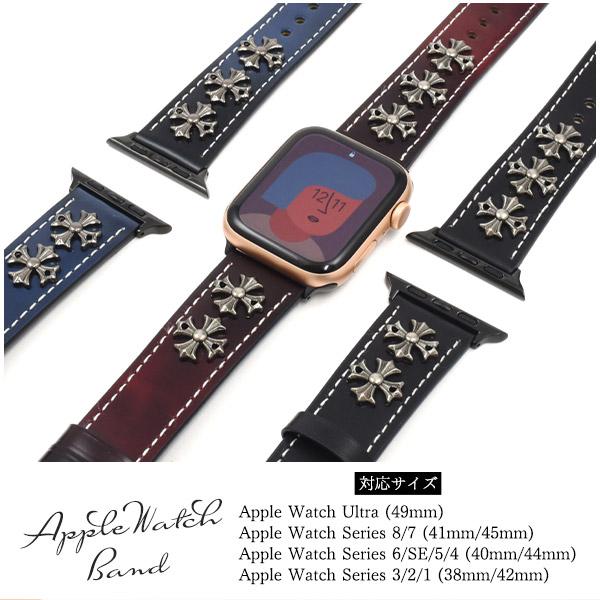 Apple Watch 用 ベルト 本革 バンド 穴留め式 M/Lサイズ対応 クロス
