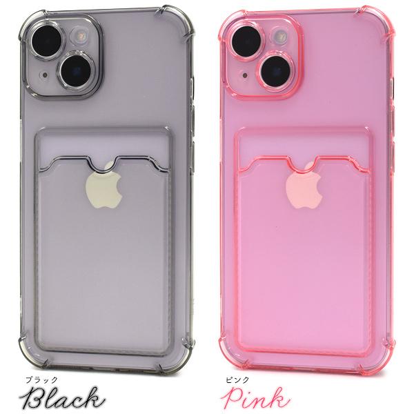 ピンク iPhone用ケース カードポケット付き PLATA（プラタ） iPhone 14 (6.1インチ)専用 クリアカラー ソフト