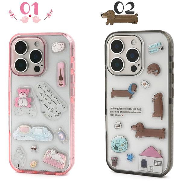 PLATA（プラタ） iPhone15 シリーズ対応 動物シール柄 クリアケース