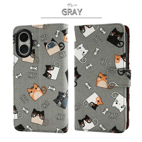 PLATA（プラタ） iPhone16シリーズ対応 猫柄 手帳型ケース ネコ生地