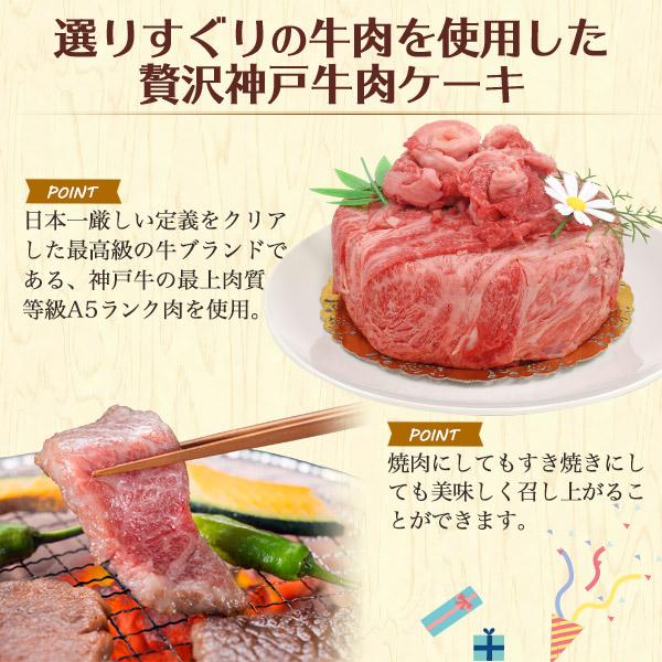 誕生日 肉ケーキ A5ランク 神戸牛 5号 2人用 300g ミニ 誕生日カード ろうそく付き 肩ロース 神戸牛肉 和牛 薄切り バースデーケーキ デコケーキ ホール 冷凍便 | 神戸ビーフ | 04