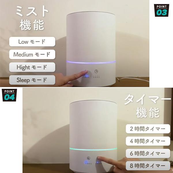加湿器 上部給水式 4L 超音波加湿器 タイマー機能搭載 ホワイト 筒形