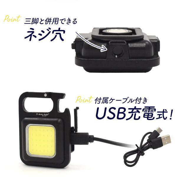 充電式 コンパクトライト 軽量36g カラビナ付き 明るさ800lm 4つの点灯