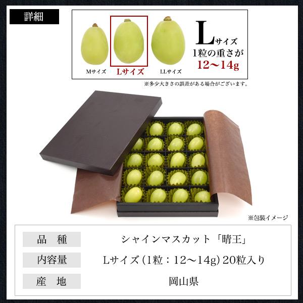 岡山県産 シャインマスカット 晴王 20粒入り Lサイズ 糖度20度