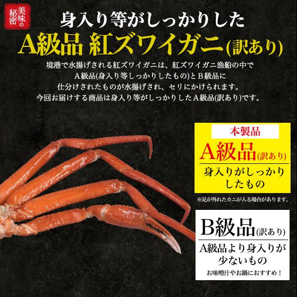 訳あり 蟹 茹で ボイル A級品 紅ズワイガニ 肩脚 合計2.5kg 詰め合わせ